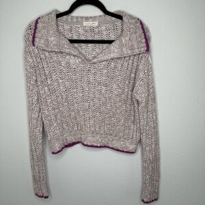 Anthropologie ILLA ILLA Cream Light Purple Sweater with Purple Trim Size Small